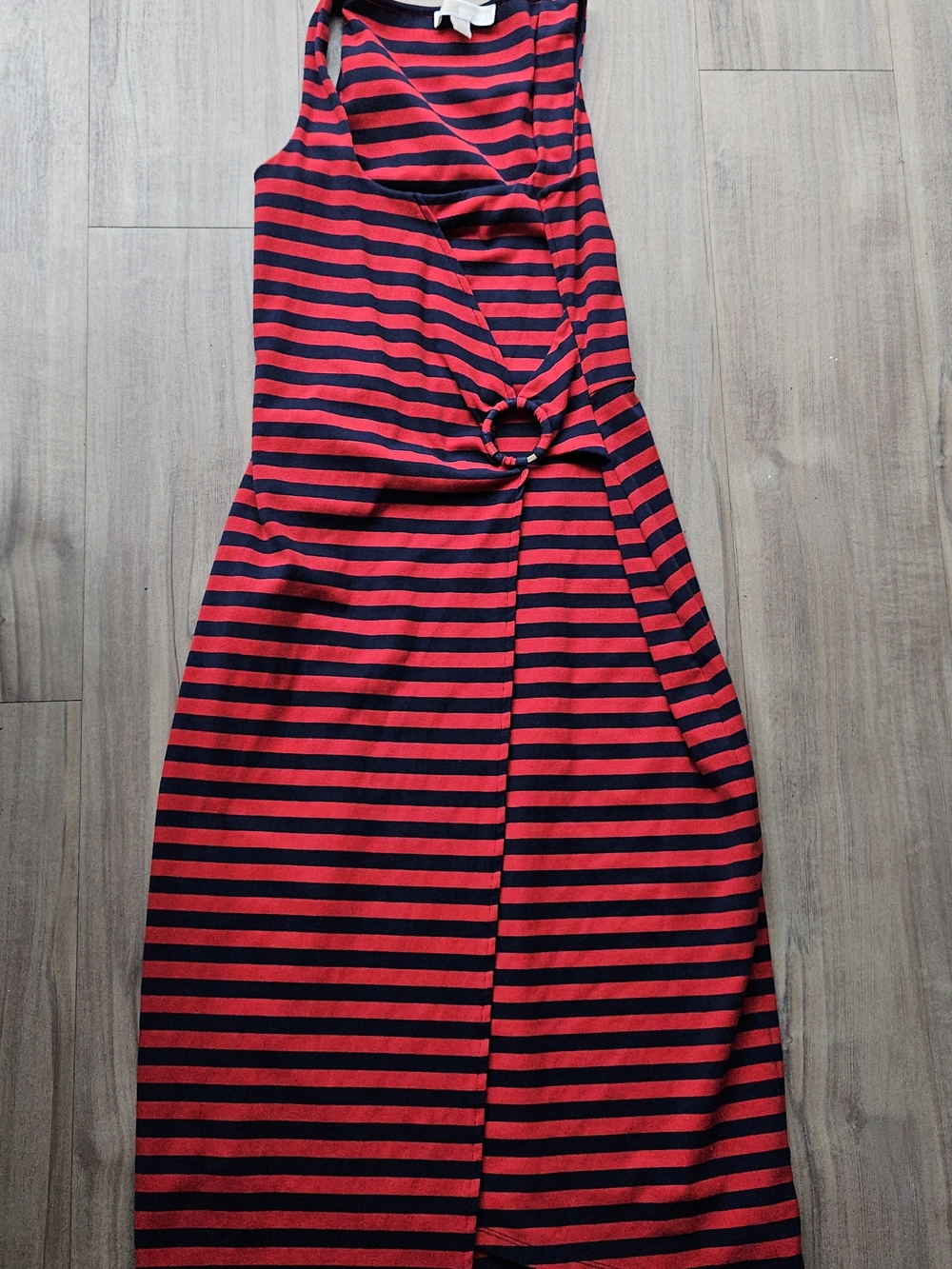 Michael Michael Kors Red and Black Striped Sleeveless Midi Dress Size S
